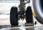 Close-up of an aircraft landing gear